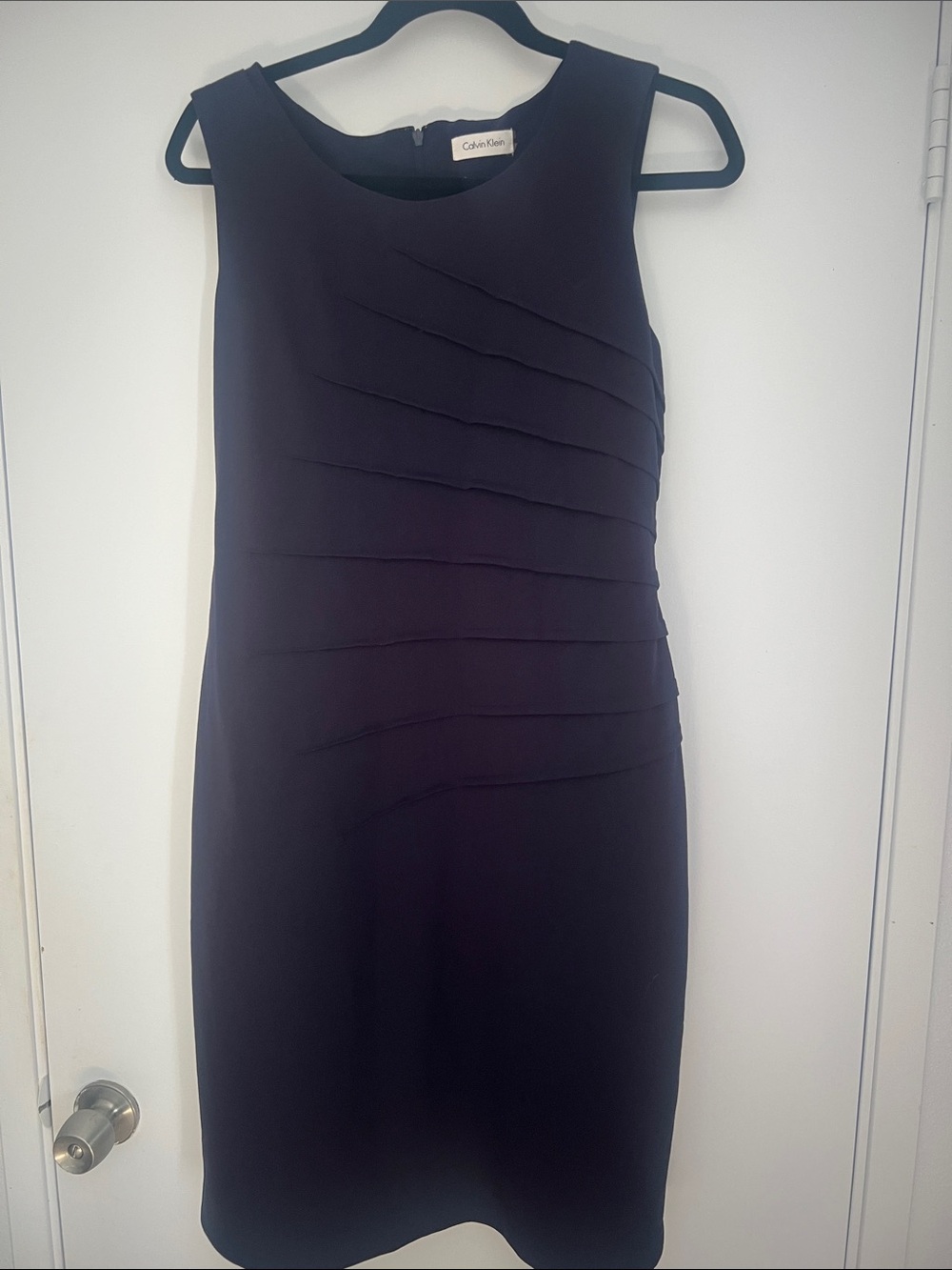 Calvin Klein Navy Sleeveless Pleated Sheath Dress